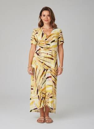 Robe longue tissage popeline manches courtes jaune GEVANA femme