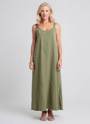 Robe longue coupe évasée sans manche vert GEVANA femme