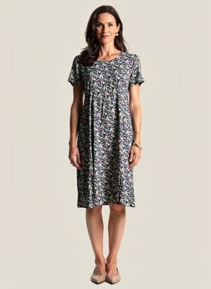 Robe mi-longue imprimé fleurs manches courtes bleu GEVANA femme