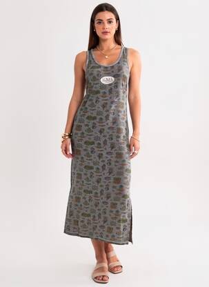 Robe longue imprimé fantaisie sans manche gris VON DUTCH femme