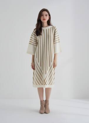 Robe pull stretch manches 3/4 beige B.YOUNG femme