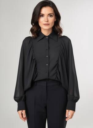 Chemisier tissage crêpe manches longues noir NEKANE femme