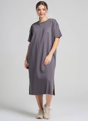 Robe mi-longue manches courtes manches courtes gris DEELUXE femme