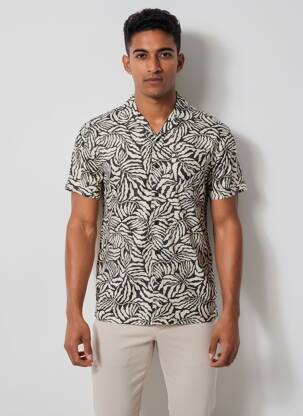 Chemise manches courtes col tailleur noir DEELUXE homme