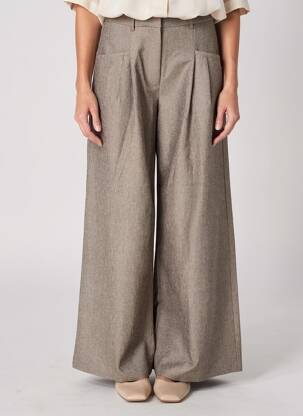 Pantalon large taille à pinces taille haute marron NEKANE femme