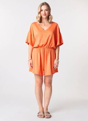 Combishort fermeture boutonnée au dos manches courtes orange DEELUXE femme