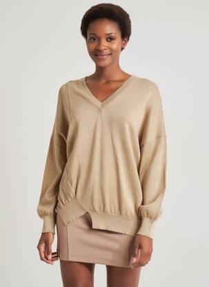 Pull col v manches longues or EVA KAYAN femme
