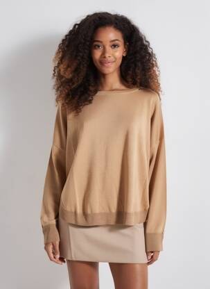 Pull coupe droite manches longues marron GAUDI femme