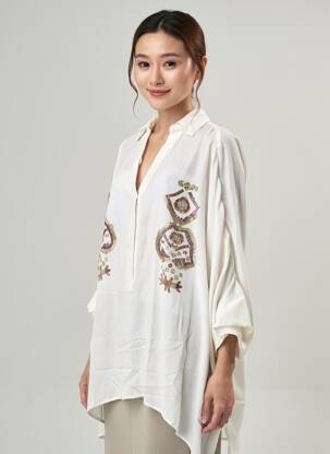 Tunique manches longues légère et transparente blanc LOLA CASADEMUNT femme