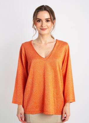Pull coupe cintrée manches 3/4 orange EVA KAYAN femme