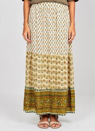 Jupe longue imprimé fantaisie beige MD'M femme