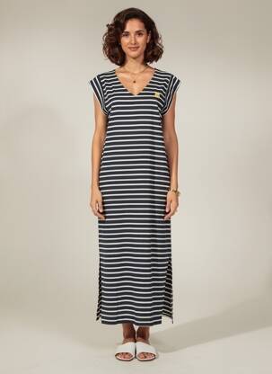 Robe longue manches courtes manches courtes bleu ELLE EST OU LA MER femme