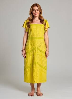 Robe longue manches courtes manches courtes vert MD'M femme