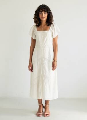 Robe longue manches courtes manches courtes beige MD'M femme