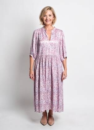 Robe longue imprimé fleurs manches 3/4 violet ANDAM femme