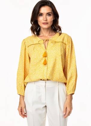 Chemisier imprimé fantaisie manches 3/4 jaune MISE AU GREEN femme