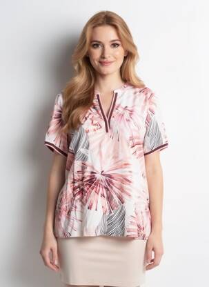Blouse tissage popeline manches courtes rose TONI femme