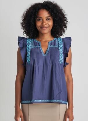 Blouse tissage popeline manches courtes bleu MD'M femme