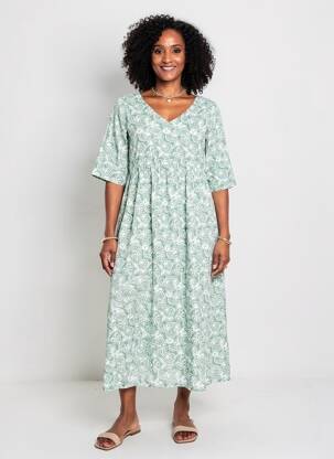 Robe longue coupe évasée manches courtes vert AGATHE & LOUISE femme