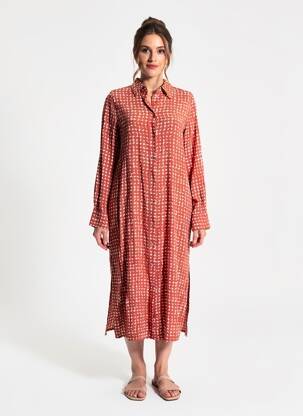 Robe mi-longue coupe fluide manches longues orange YERSE femme