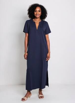 Robe longue manches courtes manches courtes bleu YERSE femme