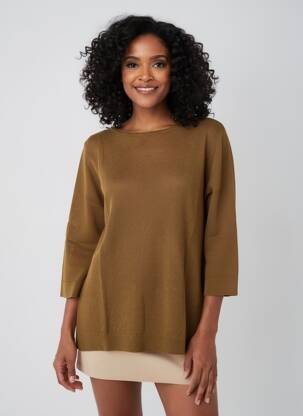 Pull coupe cintrée manches 3/4 vert YERSE femme