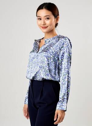 Blouse tissage popeline manches longues bleu DIANA GALLESI femme