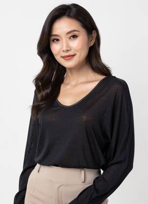 T-shirt manches longues manches longues gris BRUNO SAINT HILAIRE femme