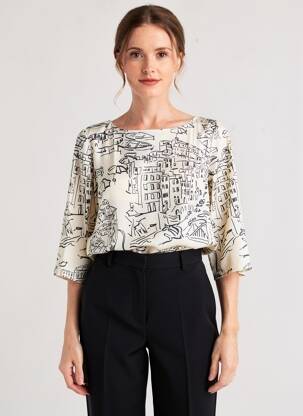 Blouse imprimé fantaisie manches 3/4 beige MARIA BELLENTANI femme