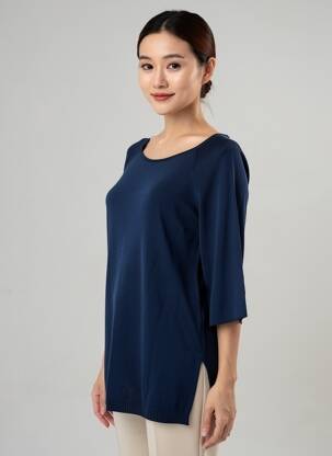 Pull tunique stretch manches 3/4 bleu VIRIATO femme