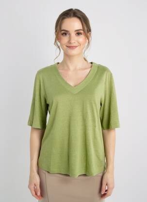 T-shirt col v manches courtes vert YERSE femme