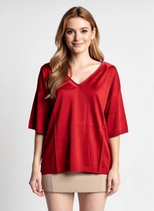 Pull coupe droite manches courtes orange YERSE femme