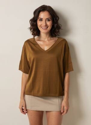 Pull coupe droite manches courtes vert YERSE femme