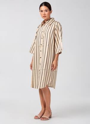 Robe mi-longue manches 3/4 manches 3/4 beige YERSE femme