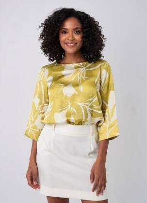 Blouse imprimé fleurs manches 3/4 vert MARIA BELLENTANI femme