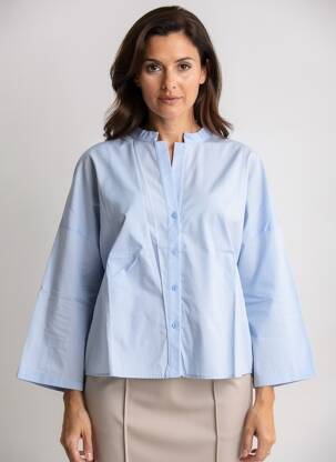 Chemisier col mao manches 3/4 bleu O'MER femme