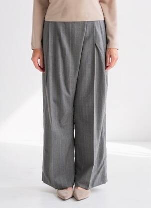 Pantalon large fermeture zippée sous rabat avec crochet taille normale gris GANNI femme