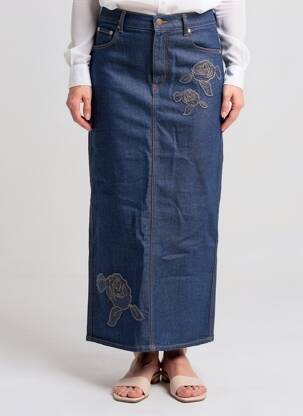 Jupe longue coupe droite bleu GANNI femme