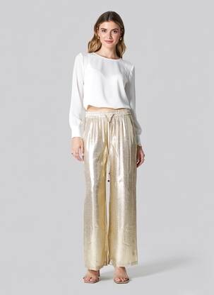 Pantalon large coupe fluide taille normale or DMN femme