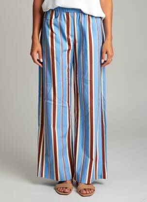 Pantalon large tissage popeline taille normale bleu DIEGA femme