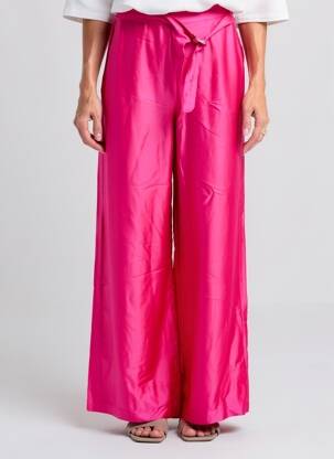 Pantalon large coupe fluide taille normale rose ME369 femme