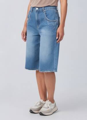 Bermuda coupe droite taille normale bleu ME369 femme