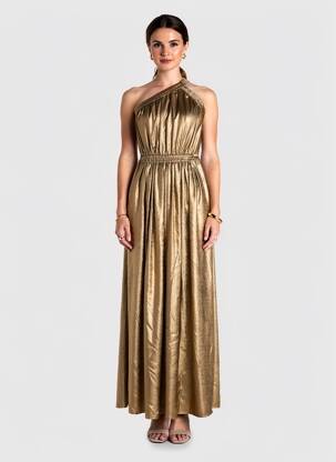 Robe longue coupe cintrée fines bretelles or DMN femme