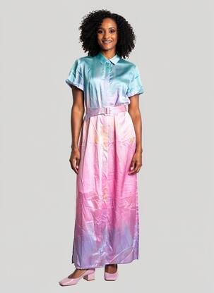 Robe longue manches courtes manches courtes rose DMN femme