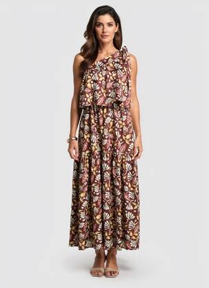 Robe longue imprimé fleurs sans manche marron VANESSA BRUNO femme