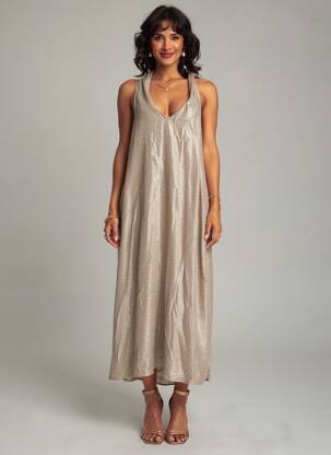 Robe longue manches dos nu sans manche or DIEGA femme