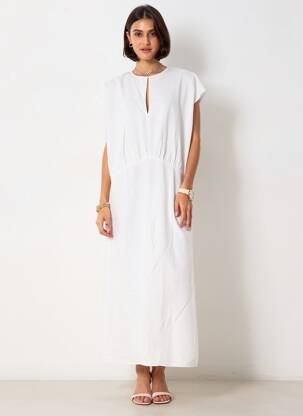 Robe longue manches courtes manches courtes blanc SAMSOE & SAMSOE femme