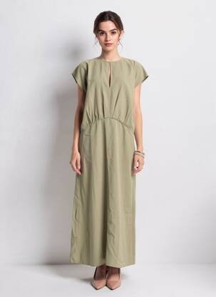 Robe longue manches courtes manches courtes vert SAMSOE & SAMSOE femme