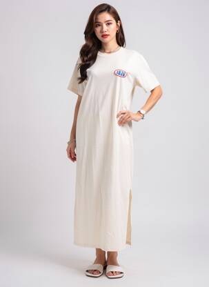 Robe longue manches courtes manches courtes beige NEWTONE femme
