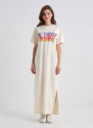 Robe longue manches courtes manches courtes beige NEWTONE femme